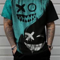 Bon&Bon Men's Plus Size Graphic Print T-Shirt - Loose Fit Colorblock Tee Blue / 5XL