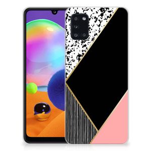 Samsung Galaxy A31 TPU Hoesje Zwart Roze Vormen