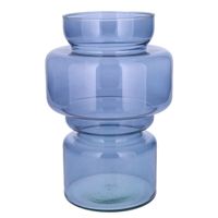Bellatio Design Bloemenvaas - blauw transparant gerecycled glas - D17 x H25 cm - Vazen
