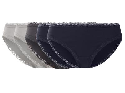 esmara Set van 5 geribde dames onderbroeken (Donkerblauw/grijs, XS (32/34))