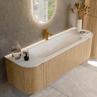 Badmeubel Mondiaz Kurve | 150 cm | Meubelkleur Oak | Wastafelkleur Talc | Midden spoelbak | 1 kraangat