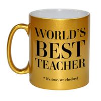 Gouden Worlds best teacher cadeau koffiemok / theebeker 330 ml - Cadeau mokken - thumbnail