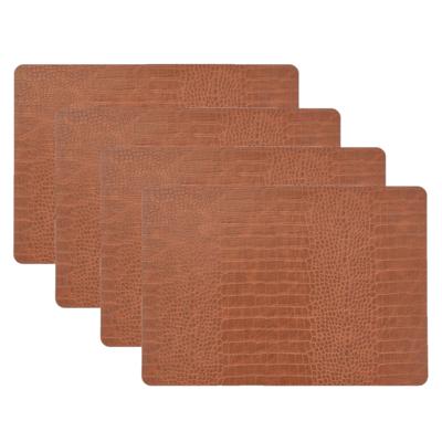 Unique Living placemats Croco lederlook - 4x - 43 x 30 cm - bruin - pvc - tafel onderleggers