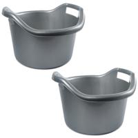Hega Hogar Schoonmaakemmer - 3x - 14 liter - zilver - kunststof - afwasteil met handvatten - 41 x 24