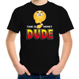 Funny emoticon t-shirt time is money dude zwart voor kids