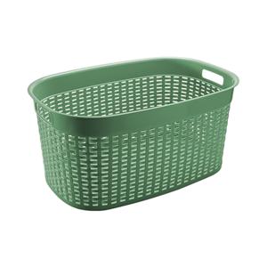 Rotan line wasmand - groen - inhoud 44 liter - kunststof - 58 x 39 x 27 cm - met handvatten