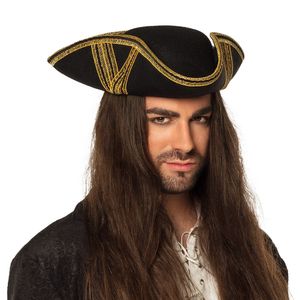 Boland Carnaval verkleed hoed voor een Piraat - zwart/goud - polyester - heren/dames   -