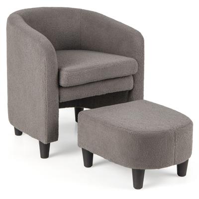 Fauteuil met Voetenbank Gestoffeerde Fauteuil met Massief Houten Frame en Antislip Vilten Kussens Accentstoel Relaxstoel (Grijs)