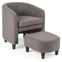Fauteuil met Voetenbank Gestoffeerde Fauteuil met Massief Houten Frame en Antislip Vilten Kussens Accentstoel Relaxstoel (Grijs)