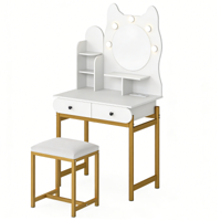 Kaptafel in de Vorm van een Kat met Spiegel et Make-upkruk 3 Verlichtingsmodi AC-stopcontact/USB/Type-C Wit