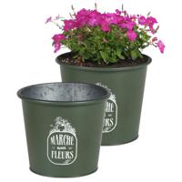 Plantenpot/bloempot voor buiten - 2x - zink - legergroen - D19 x H16 cm