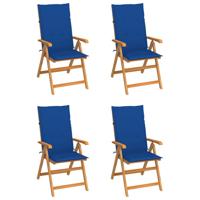 Tuinstoelen 4 st met koningsblauwe kussens massief teakhout