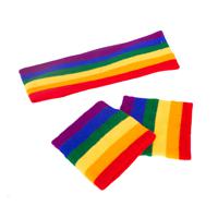 Zweetbandjes set - regenboog kleuren - Foute verkleed accessoires - hoofd en pols - thumbnail