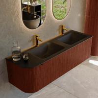 Badmeubel Mondiaz Kurve | 145 cm cm | Meubelkleur Ruby | Wastafelkleur Urban | Solid surface | Dubbel / Rechts spoelbak | 2 kraangaten