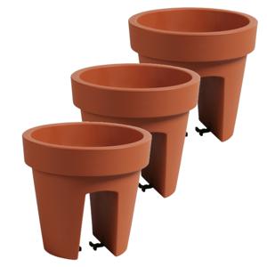 Balkon plantenpot/bloempot - 3x stuks - terracotta - 5 liter - kunststof - D25 x H23 cm