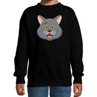 Cartoon kat trui zwart voor jongens en meisjes - Cartoon dieren sweater kinderen - thumbnail