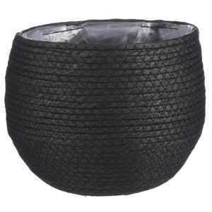 Naturel zwart rotan planten pot mand van gedraaid jute/riet H19 en D22 cm