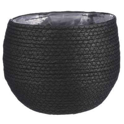 Naturel zwart rotan planten pot mand van gedraaid jute/riet H19 en D22 cm
