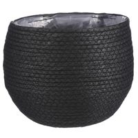 Naturel zwart rotan planten pot mand van gedraaid jute/riet H19 en D22 cm - thumbnail