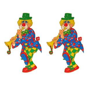 Carnaval wanddecoratie - 3x stuks - clown - 70 cm - plastic - muurdecoratie - versiering