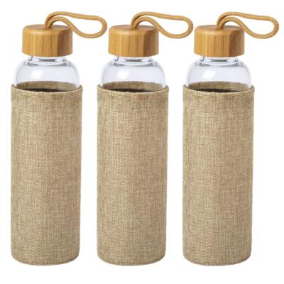 Glazen Waterfles - 3x - 500 ml - drinkfles - met bamboe bescherm hoes - Sportfles - Bidon