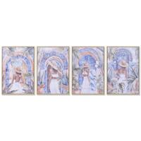 Schilderij Home ESPRIT Blauw Wit Arabisch chica (4 Stuks)