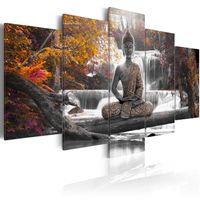 Schilderij - Herfst Boeddha , waterval , bos , 5 luik