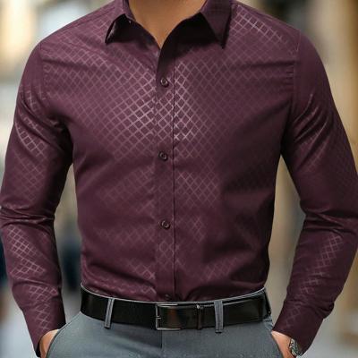 Bon&Bon Homme Men's White Long Sleeve Button Up Work Shirt - Regular Fit Burgundy-2 / XS