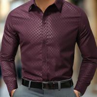 Bon&Bon Homme Men's White Long Sleeve Button Up Work Shirt - Regular Fit Burgundy-2 / XS