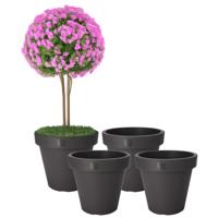Pro Garden Bloempot - 4x - antraciet - rond - D40 cm - kunststof - plantenpot - tuin buiten