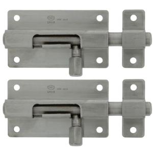 AMIG schuifslot/plaatgrendel - 2x - 4 x 3.7cm - Inox matte afwerking - deur - schutting - hek