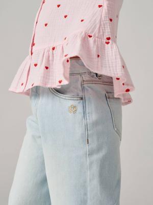 Wijde meisjesjeans gebleekt denim