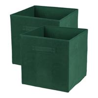 Opbergmand/kastmand Square Box - 3x - karton/kunststof - 29 liter - donkergroen - 31 x 31 cm