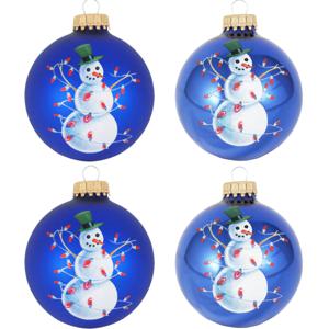 Kerstballen - 4x st - blauw - sneeuwpop - D7 cm - glas - kerstversiering