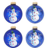 Kerstballen - 4x st - blauw - sneeuwpop - D7 cm - glas - kerstversiering - thumbnail