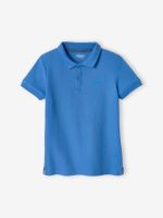 Poloshirt met korte mouwen voor jongens met borduurwerk op de borst felblauw