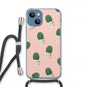 Cactusprint roze: iPhone 13 mini Transparant Hoesje met koord