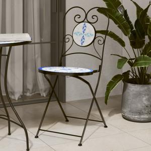 Bistrostoelen 2 st inklapbaar keramiek blauw en wit