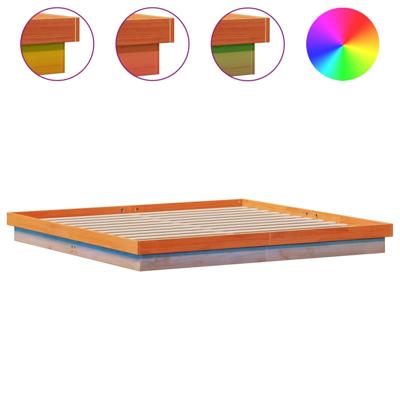 Bedframe met LED massief grenenhout wasbruin 180x200 cm