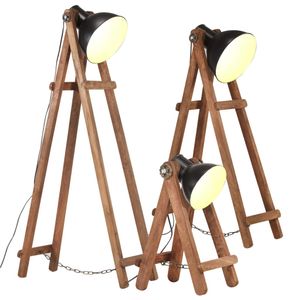 VidaXL Vloerlampen 3 st e27 massief mangohout zwart