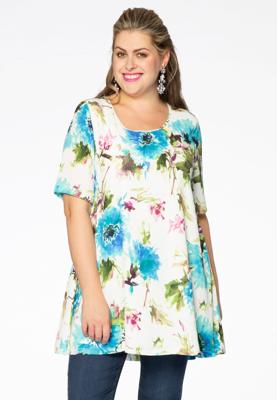 Yoek Tuniek wide bottom CORNFLOWER | Multi | Maat 38/40