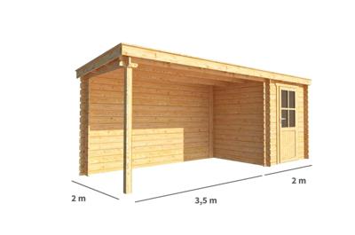 Blokhut met overkapping Els 550 cm bij 200 cm diep Lessenaarsdak - Warentuin collection