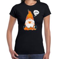 Halloween verkleed t-shirt dames - pompoen kabouter/gnome - zwart - themafeest outfit - thumbnail