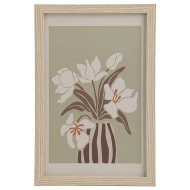 Poster bloemen met vaas - MDF/glas - 30x20 cm - Leen Bakker