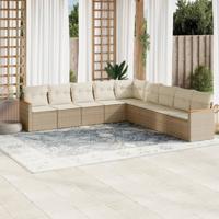 9-delige Loungeset met kussens poly rattan beige