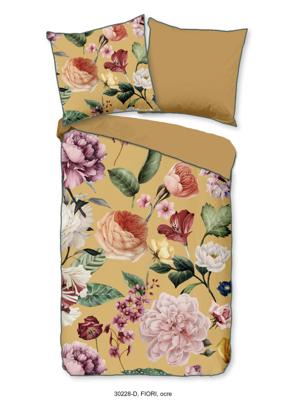 Descanso Dekbedovertrek "bloemen" - Oker - (135x200 cm) - Biologisch Katoen satijn