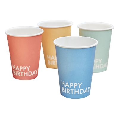 Feestbekers &apos;Happy Birthday&apos; mixkleur (8st)