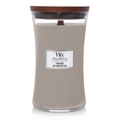WoodWick Geurkaars Large Fireside - 18 cm / ø 10 cm - Geurkaars in Glas - Houten Lont