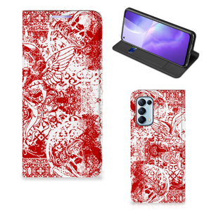 Mobiel BookCase OPPO Find X3 Lite Angel Skull Rood