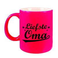Liefste oma cadeau mok / beker neon roze 330 ml   -